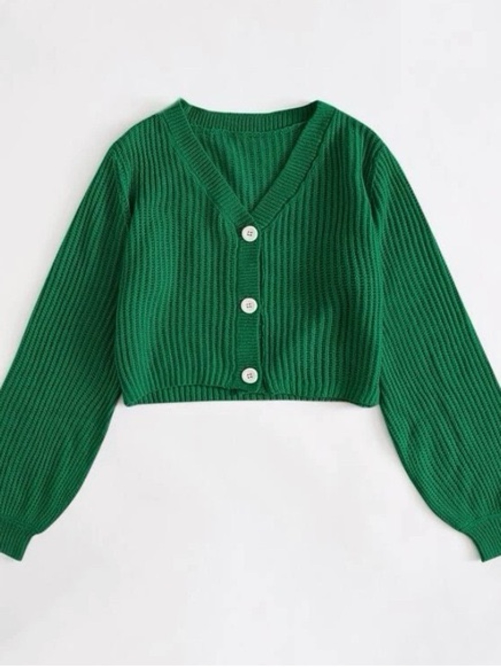 Green V-Neck Cropped Button Cardigan Sweater